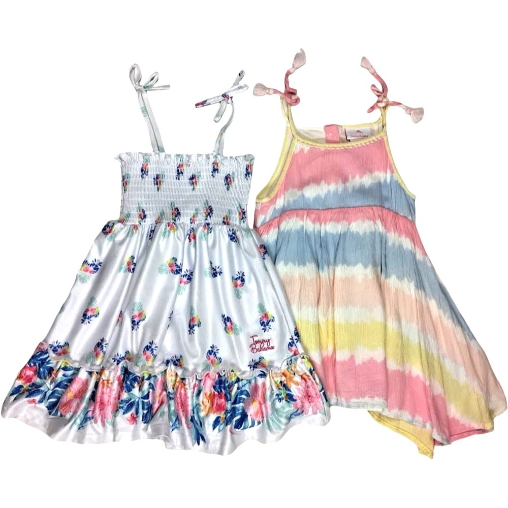 Tommy Bahama Toddler Girl 3T Sleeveless Summer Dress Lot Tropical White Pink 2pc